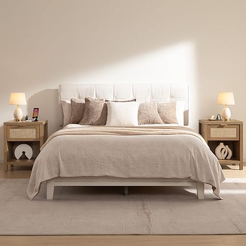 Miniatura 6 de SICOTAS Nightstands Set of 2 with Charging Station Rattan Night Stand with Drawer Boho Bedside Table with USB and Type-C Ports Bed Side Tables for