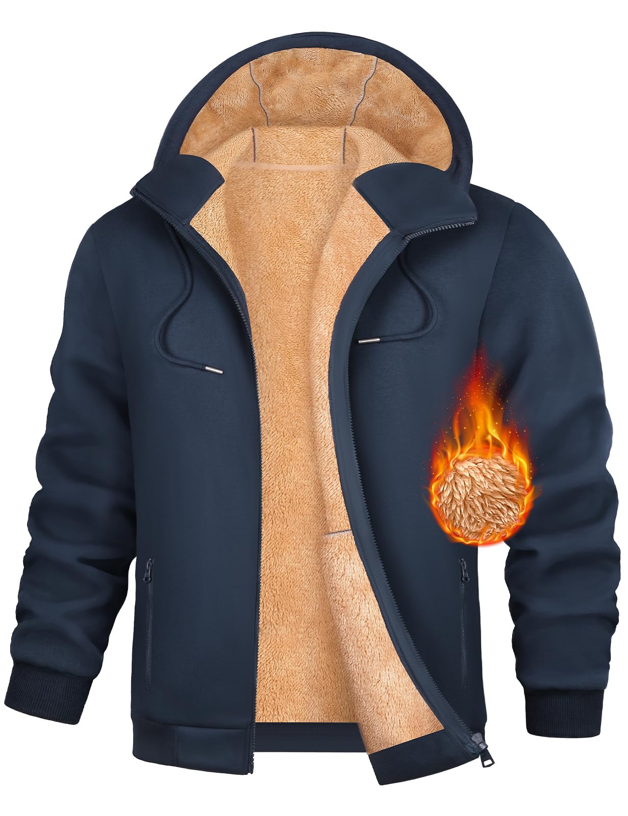 Men's Fleece Hoodie Coat Winter Zip Up Sweatshirt