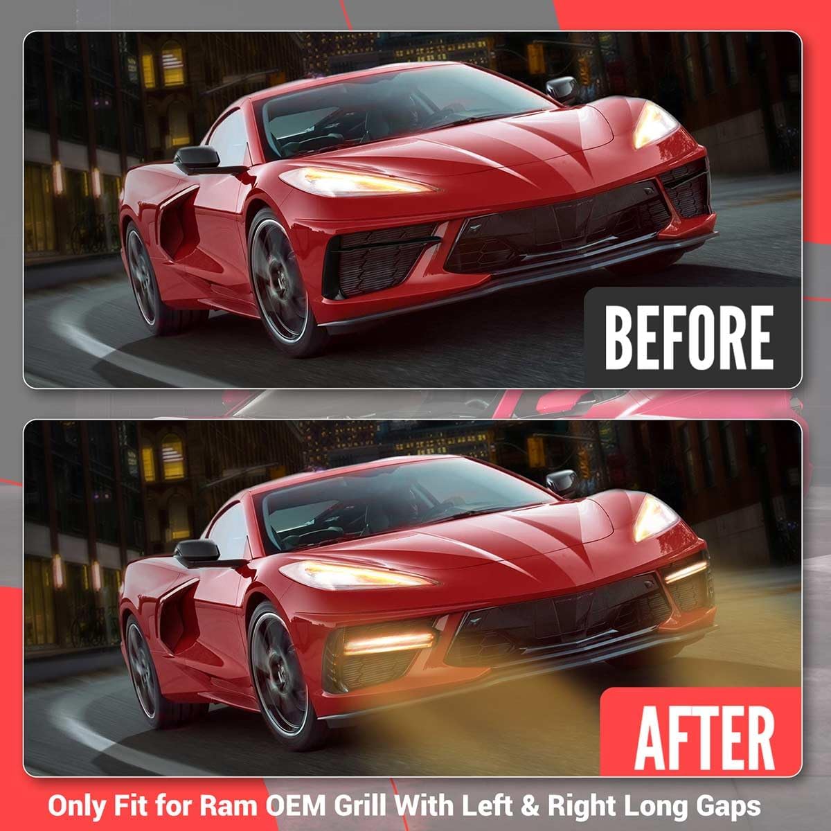 LED Grille Bezel Light Bars,Front Grille Bezel LED Daytime Running Turn Signal Lights w/Side Panels Sequential Accent Light Assemblies for Corvette C8 Stingray Z51 2020-2025