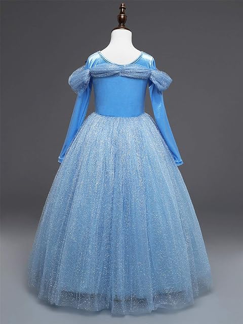 Foto 4 de 7 de Monissy Princesa Disfraz de Ropa Niño Vestido de Varios Niveles Encaje Azul Manga Larga Tul Brillante…