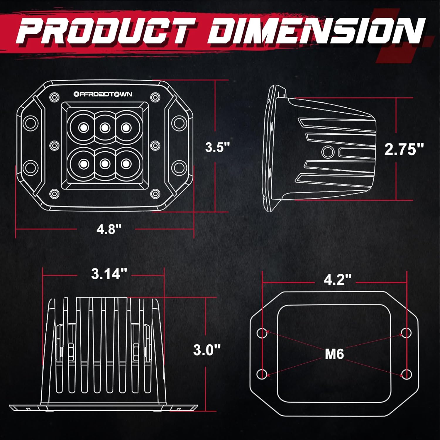 OFFROADTOWN Flush Mount Yellow LED Pods 5 Inch 120W CREE LED Spot Fog Lights Chase Light Amber Pod Lights Reverse Flush Mount Bumper Light Bars 2PCS for Truck Pickup ATV UTV SUV Golf Cart