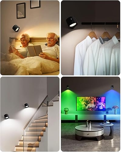 Miniatura 7 de KINGTOP Battery Operated Wall Sconce, Wireless Magnetic Wall Lights with Remote, 9 Colors RGB Rechargeable Ambient Sconce, 3 Color Temp, Dimming &