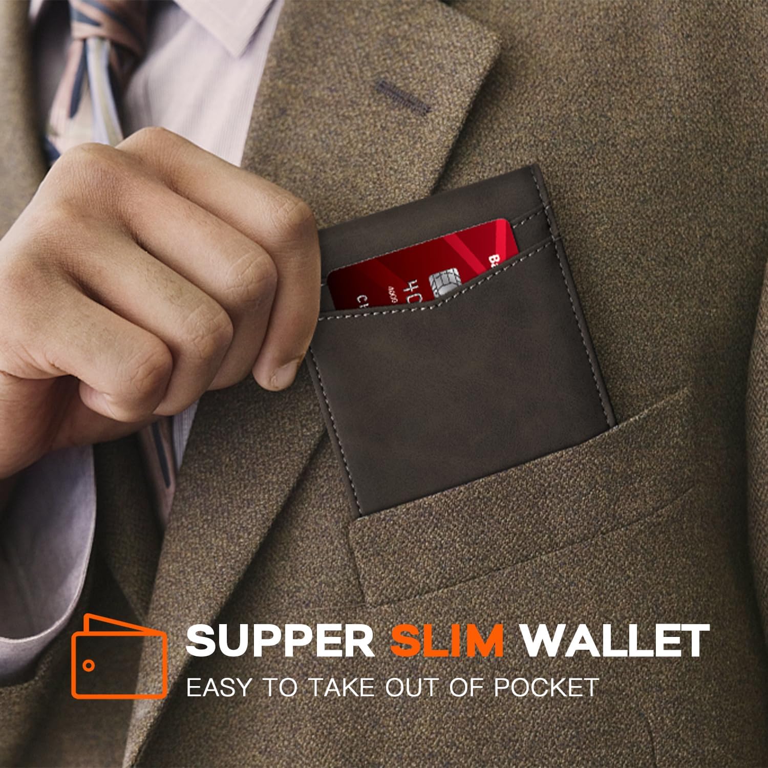 RUNBOX Wallet for Men Slim Leather Bifold RFID Blocking Minimalist Front Pocket Design with Gift Box - Image 4