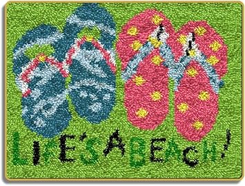 LAPATAIN Latch Hook Kits DIY Crochet Yarn Kits,Beach Shoes Carpet Embroidery Hook Rug Kit Needlework Sets Cushion for Adults Home Decor 20x15inch