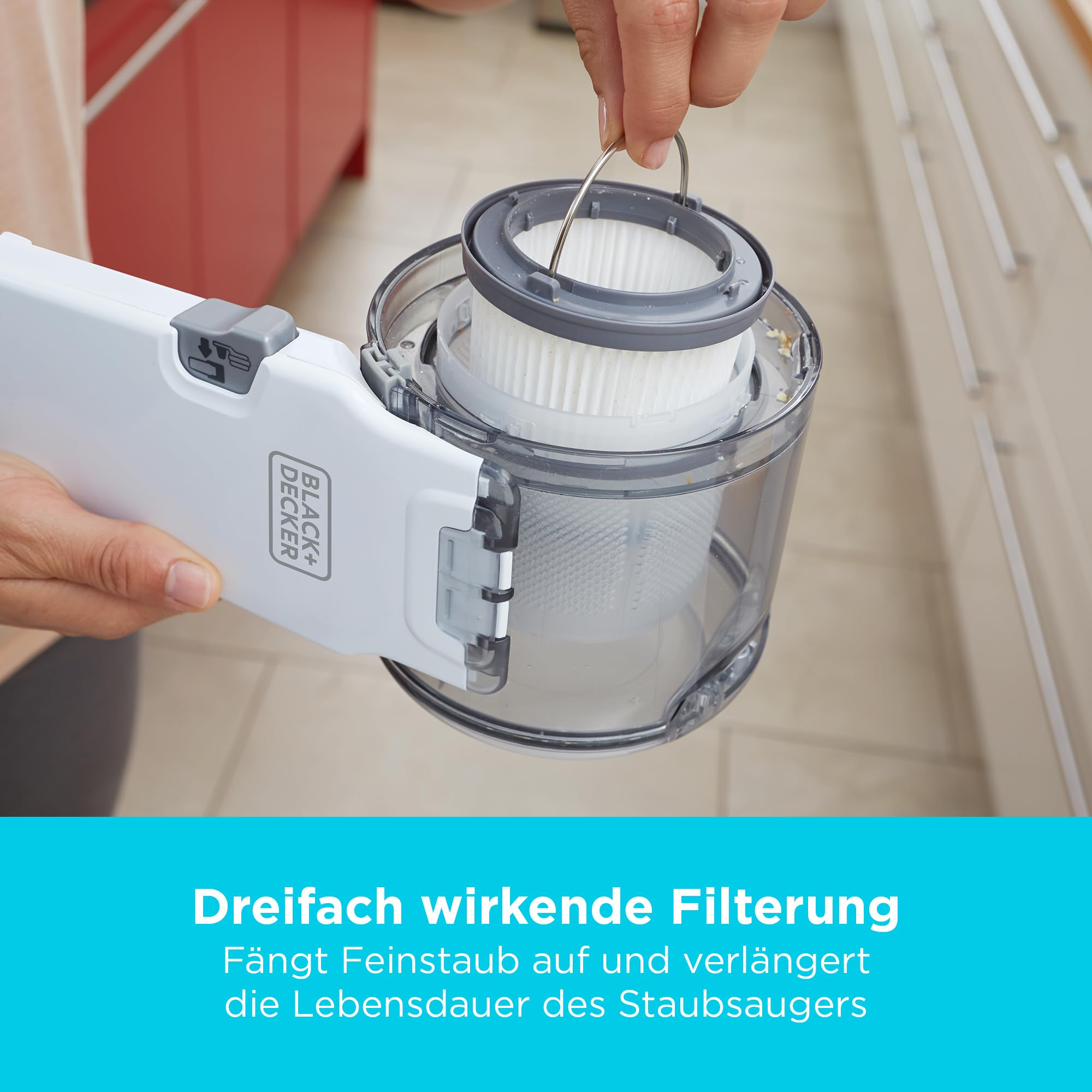 BLACK+DECKER Akku-Handstaubsauger 18V mit schwenkbarem Kopf, 8 Reinigungspositionen, Ladestation und Zubehör, PV1820L-QW