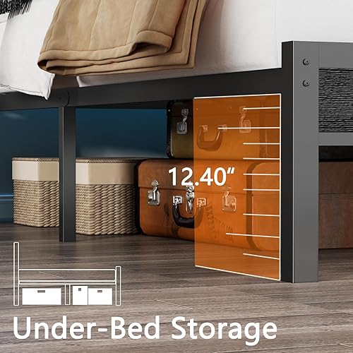 Miniatura 7 de Furnulem Base de cama Queen con cabecero y 2 cajones de tela, marco de cama tamaño Queen con luces LED, estación de carga integrada y estantes de