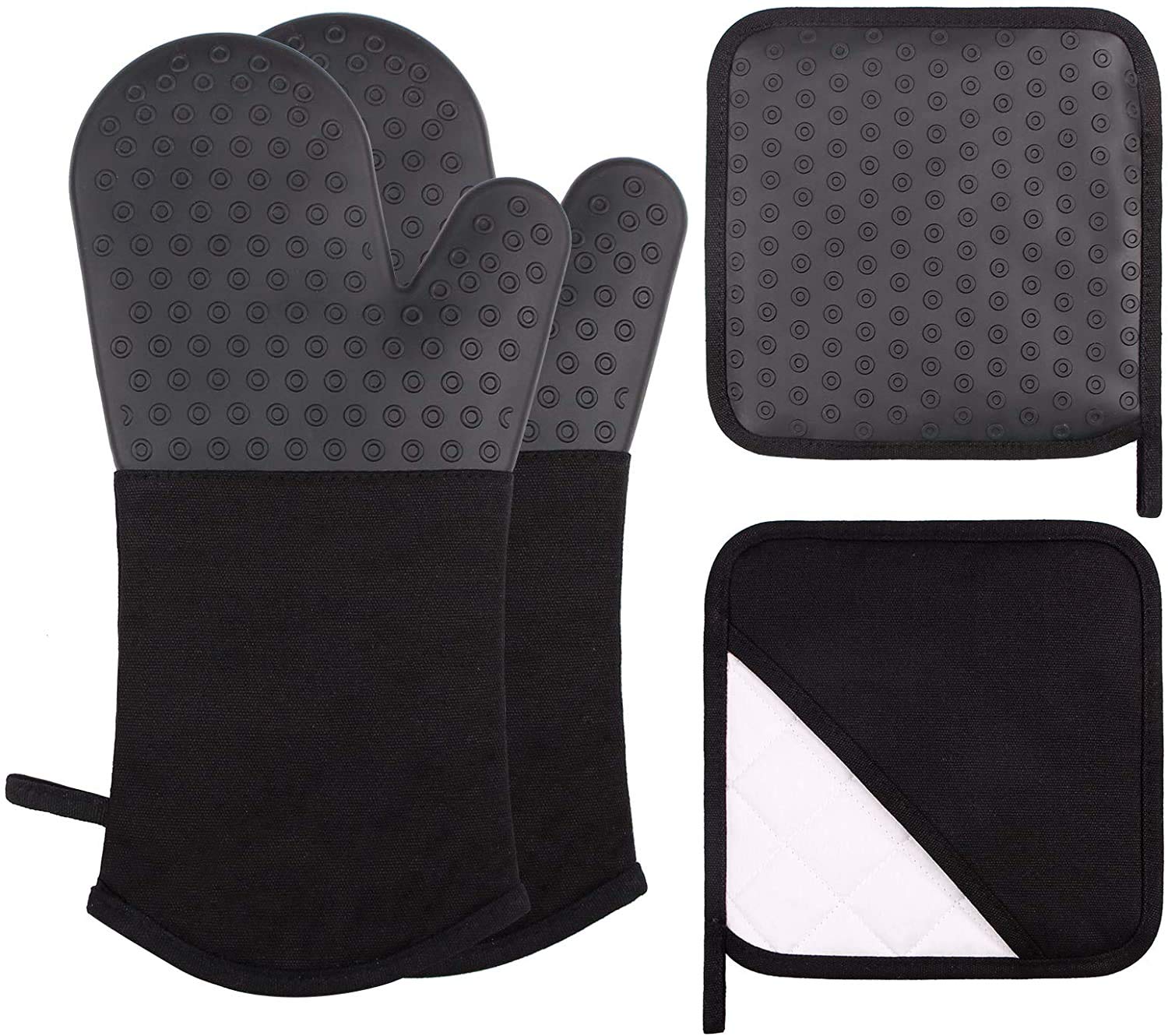 Viedouce Keukenschort,Kookschort met 2 pack katoenen Ovenwanten Kookhandschoenen,Verstelbare