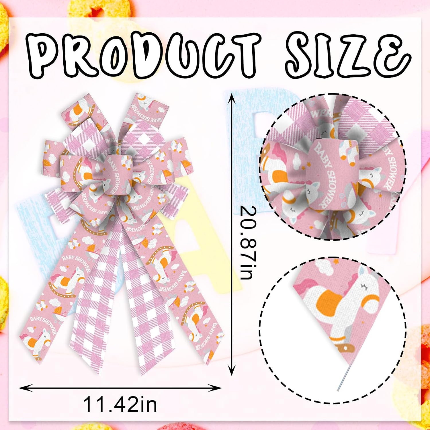 Large Baby Girl Bow for Wreath, Baby Shower Wreath Bow for Gender Reveal Décor Baby Shower Bow for Front Door Indoor Outdoor Wall Tree Topper Decoration Supplies Surprise Hanging Ornament image 2