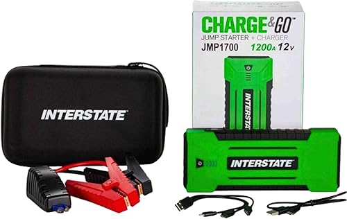 Miniatura 2 de Interstate Batteries Arrancador y cargador de salto de 12 V 1200 A (17,000 mAh, 17 Ah) batería portátil LED Jumpstart batería para automóviles de 12