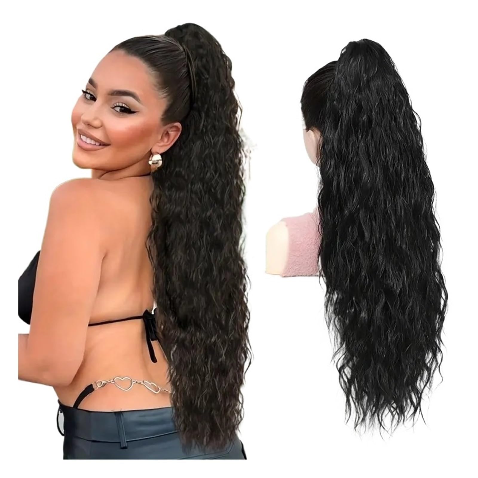 Mujer Extensiones de cola caballo con garras y ondas agua for mujer, sintéticas, largas rizadas, for uso diario Embellecer(1B)