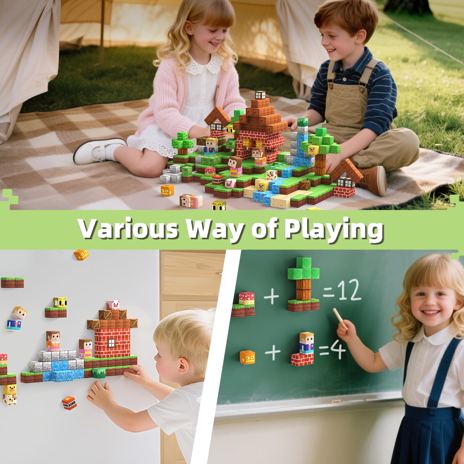 KIDCHEER Blocchi di Costruzioni Magnetiche 200 Pzi, Blocks di Foresta