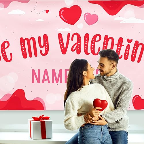 Miniatura 70 de Cartel de fondo personalizado para el día de San Valentín, decoración de San Valentín, letrero de vinilo con texto en inglés "Be My Valentine