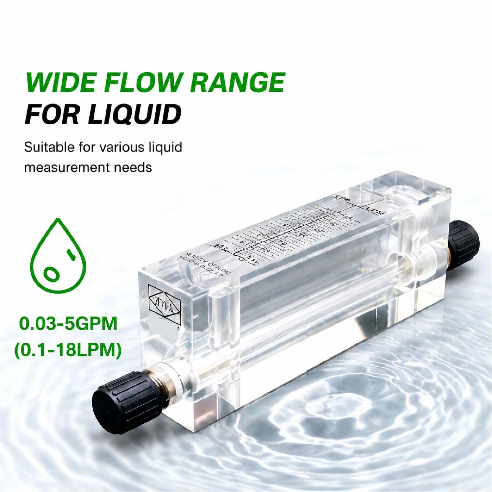 Medidor de Flujo rotámetro acrílico LZM-15ZT for Agua líquida, Gas, Montaje en Panel, Flotador, área Variable con válvula(0.05-0.5GPM)