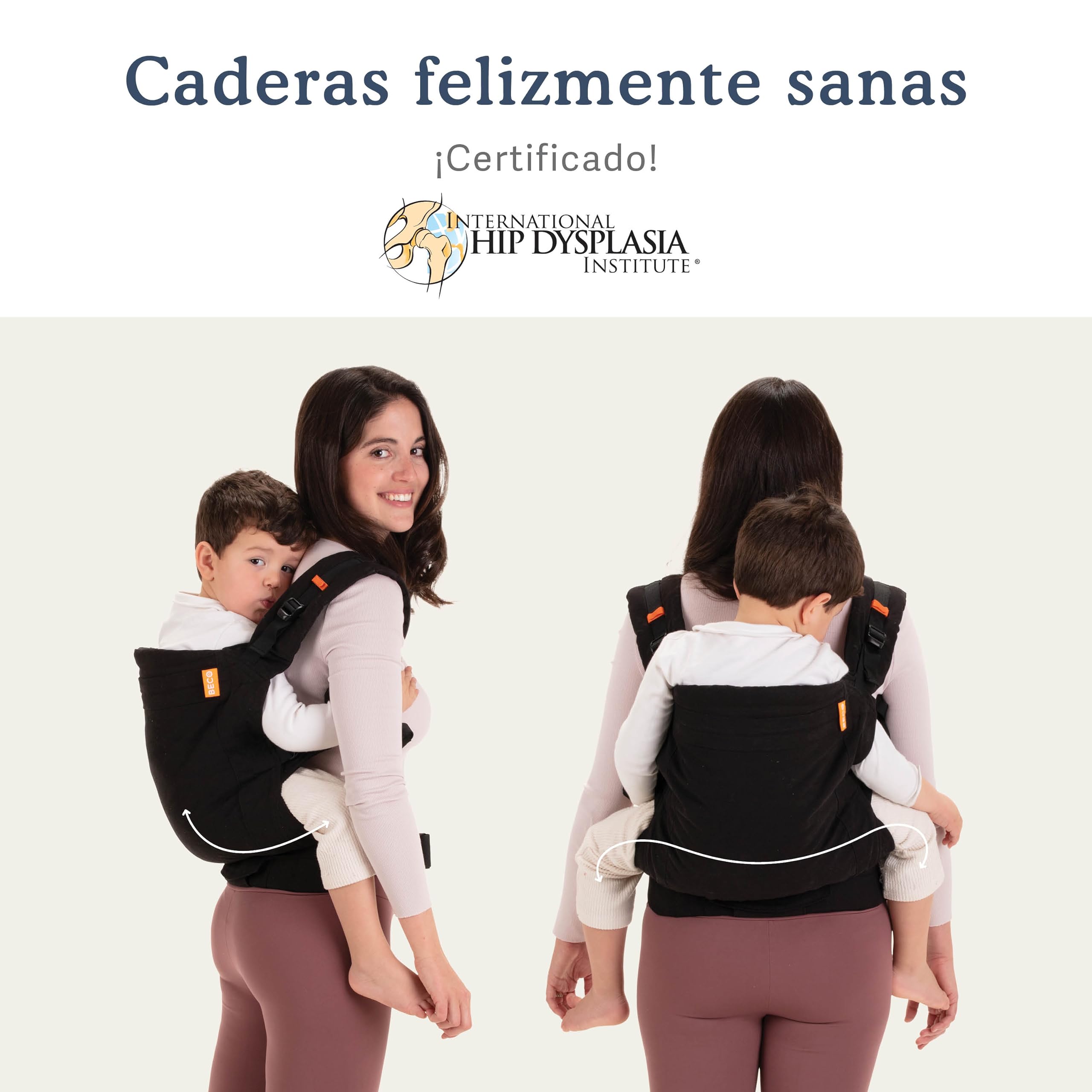 Beco Mochila porteo para niños con asiento extra ancho 100% algodón - Mochila para cargar niños liviana y respirable para usar en espalda o hacia el frente, Soporta niños de 9 a 27 kilos (Negro Pleno) — view 5