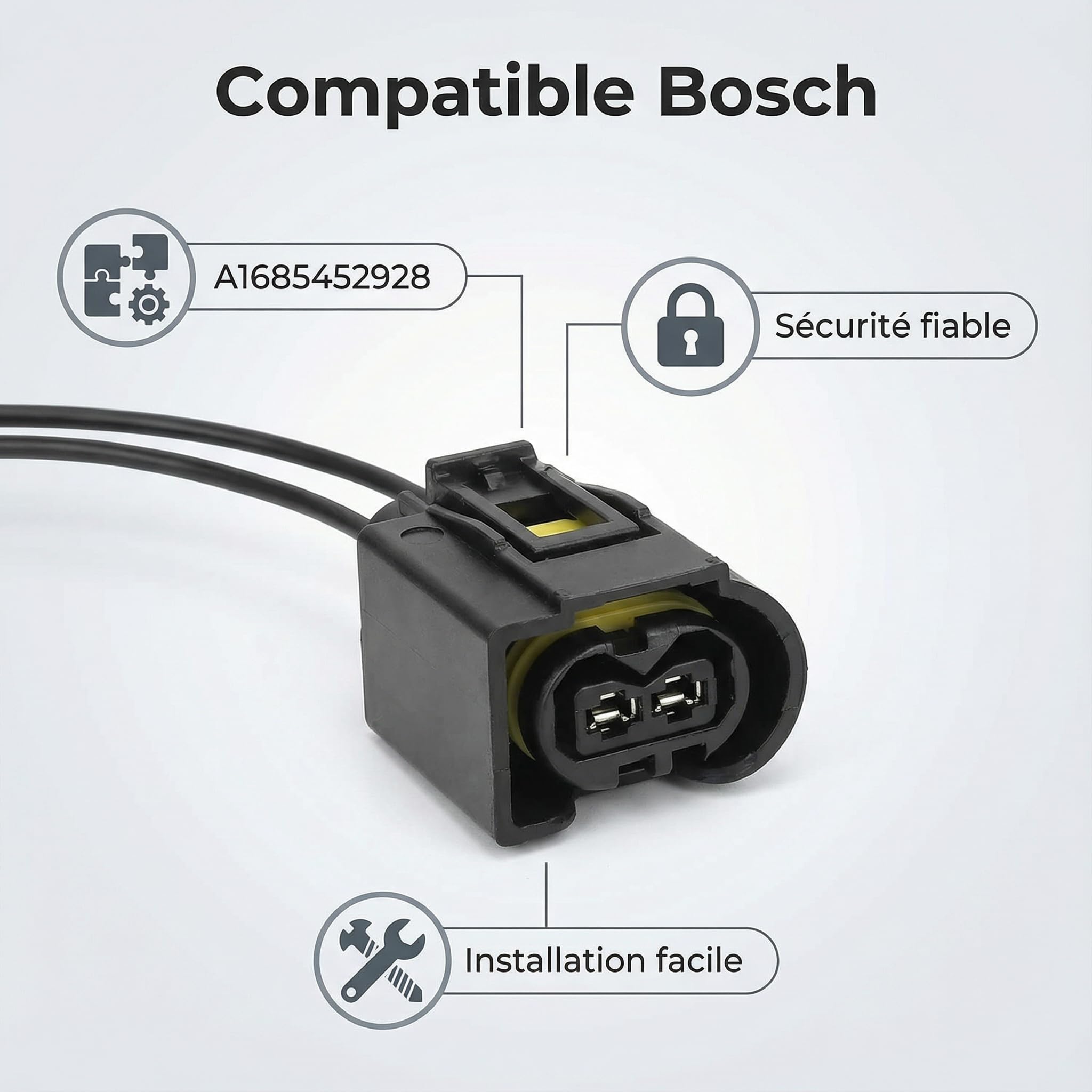 Compatible avec BOSCH A1685452928 Connecteur d'Injecteur Diesel - 2 Broches Femelle - Câble 15 cm - Remplace 1685452928, 50290937, L-BW50290937, 1967412-2 - Pour Systèmes Common Rail