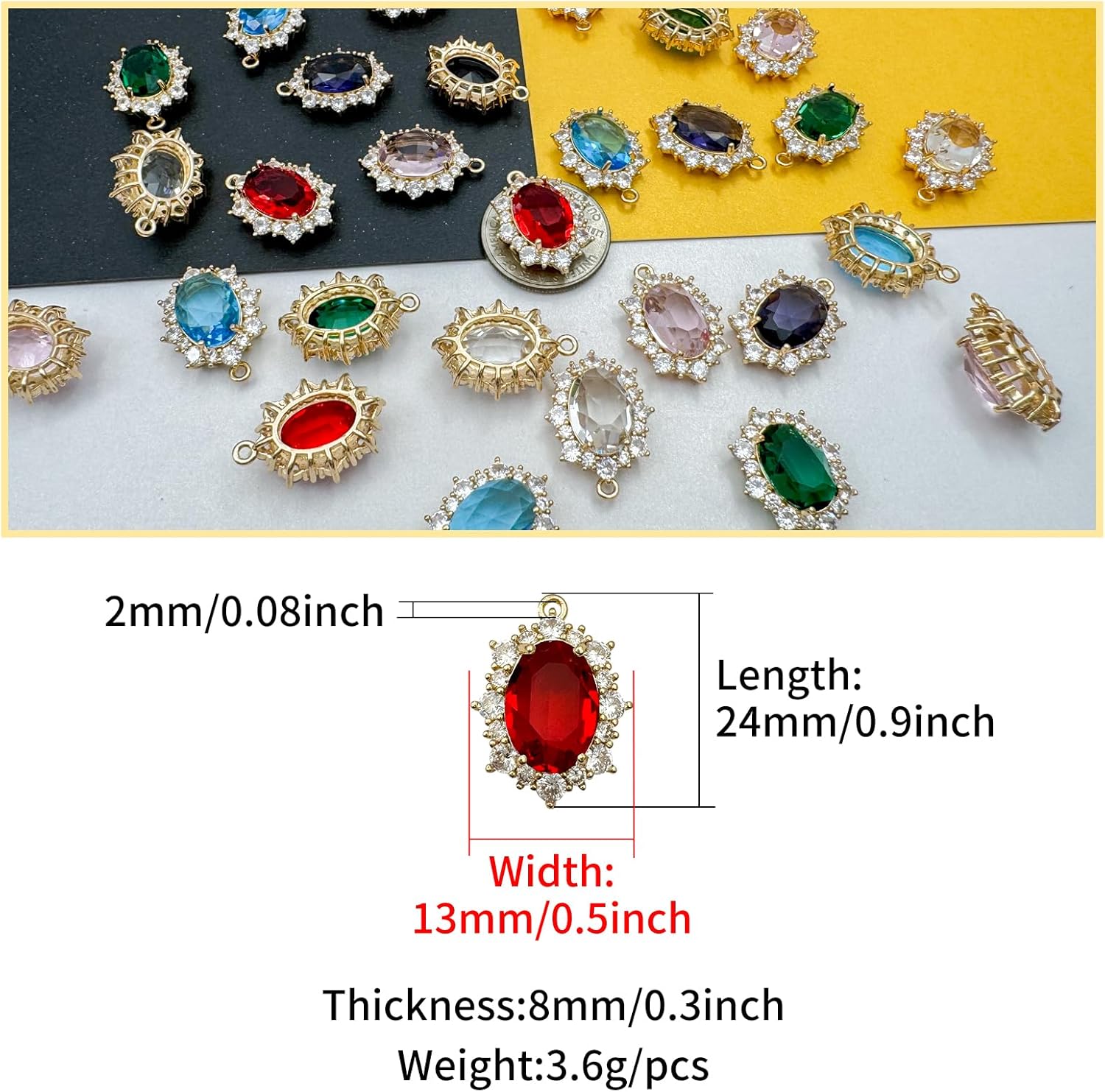 Zirconia 6Pcs Round Ellipses Charms Crystal Gold Plated Brass for Jewelry Making Bracelet Necklace Earring Pendant Craft Supplies DIY Accessories - Image 5