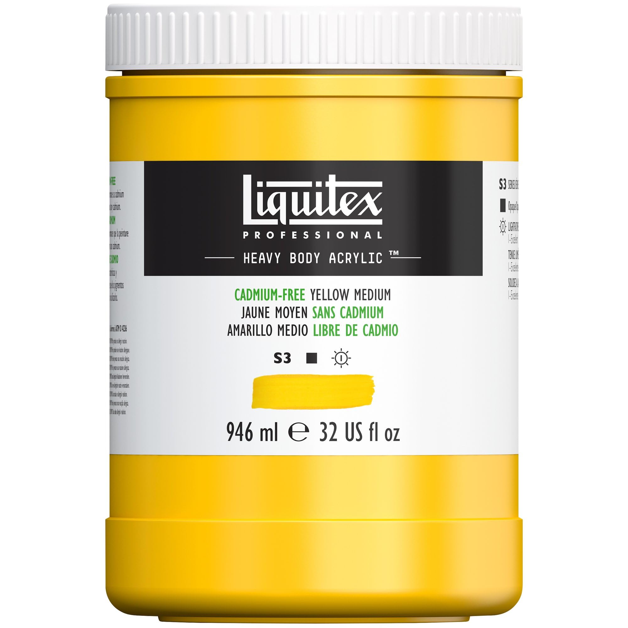 Liquitex 4413889 Professional Heavy Body Acrylfarbe in Künstlerqualität mit ausgezeichneter Lichtechtheit in buttriger Konsistenz, 946ml Topf - Kadmiumfrei Gelb hell