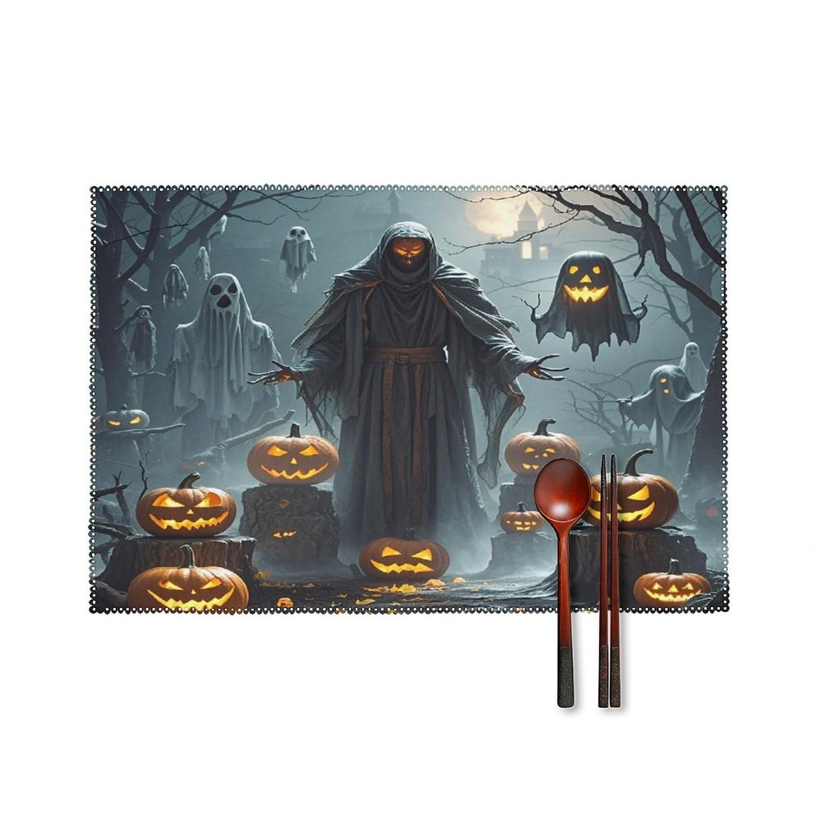 Grim Reaper Placemats Set of 6 Canvas Place Mats for Dining Table Square Non-Slip Table Mats Heat Resistant Washable Placemat for Kitchen Home Decor 12" X 18"