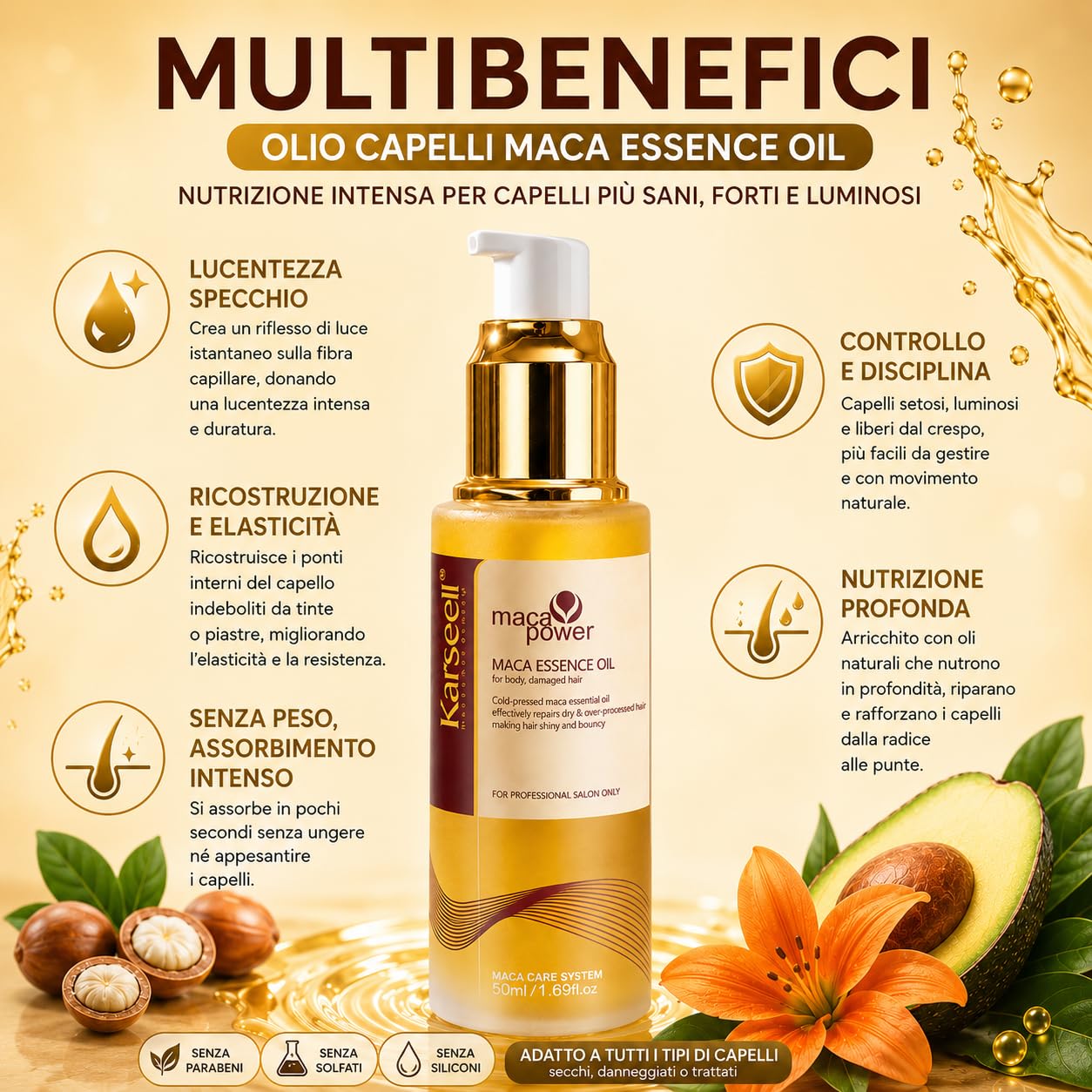 Karseell MACA CARE SYSTEM Set Professionale Antigiallo Maschera Viola 500ml Shampoo Viola 500ml Siero Olio di Argan 50ml per Capelli Biondi Platino e Grigi Idratante Riparatore Antifrizz