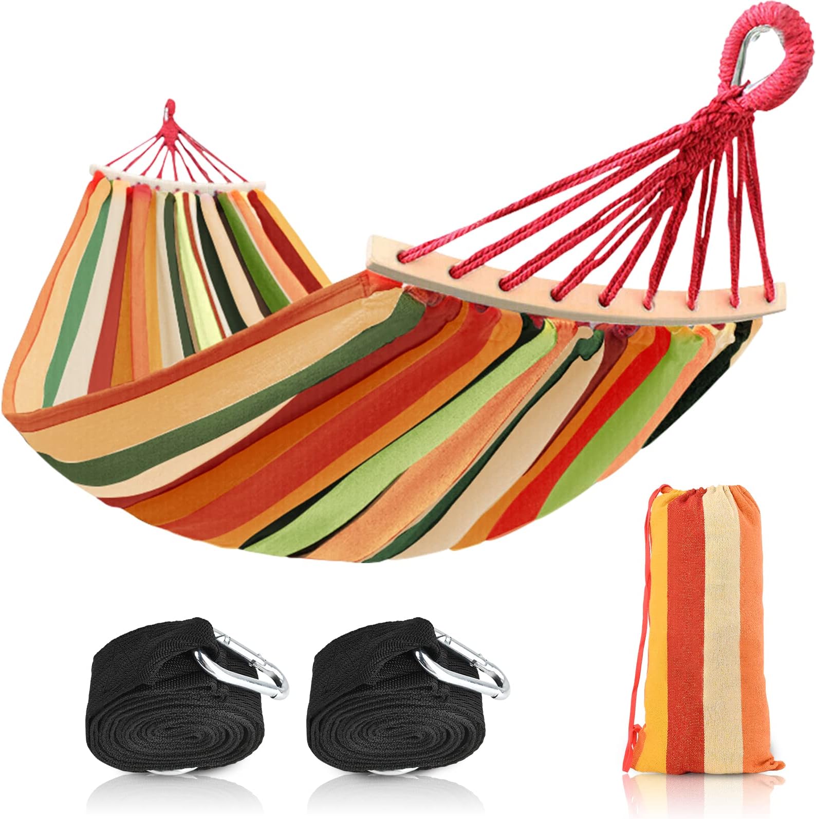 Portable Hammock Single & Double Hammocks with Carrying Bag and 2 Tree Straps for Camping Travel Beach Outdoor 660lbs Capacity