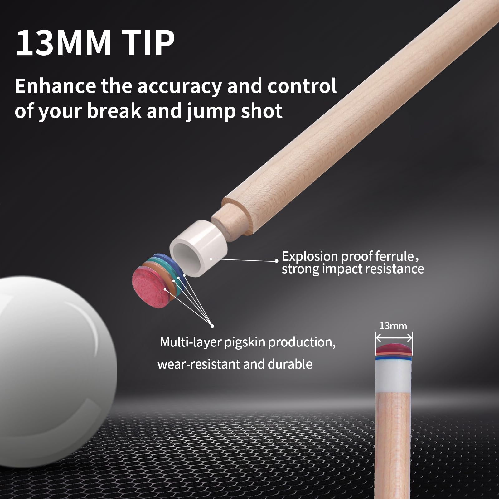 Kmise Professioneller Pool-Queue-Stick – 19 20 21 oz Queue-Sticks aus kanadischem Ahorn, Schaft mit geringer Durchbiegung und teleskopischer Verlängerung aus Kohlefaser, Pool-Sticks für Erwachsene
