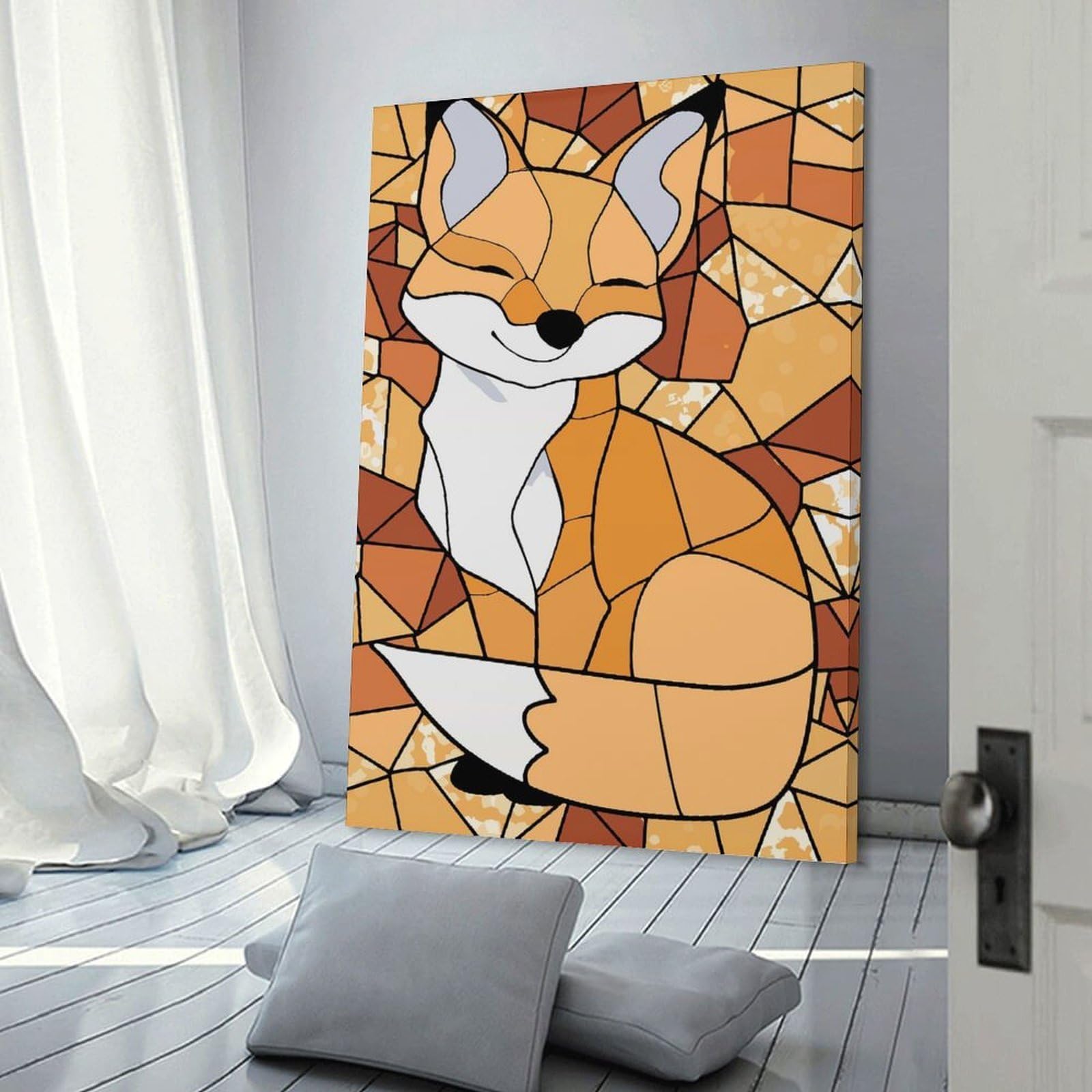 Junmoney Stained Glass Fox(2) Canvas Wall Picture, 12x18inch(30x45cm), for Wall Displays, Bedrooms Or Room Updates, Wall Decor Suited to Curated Displays