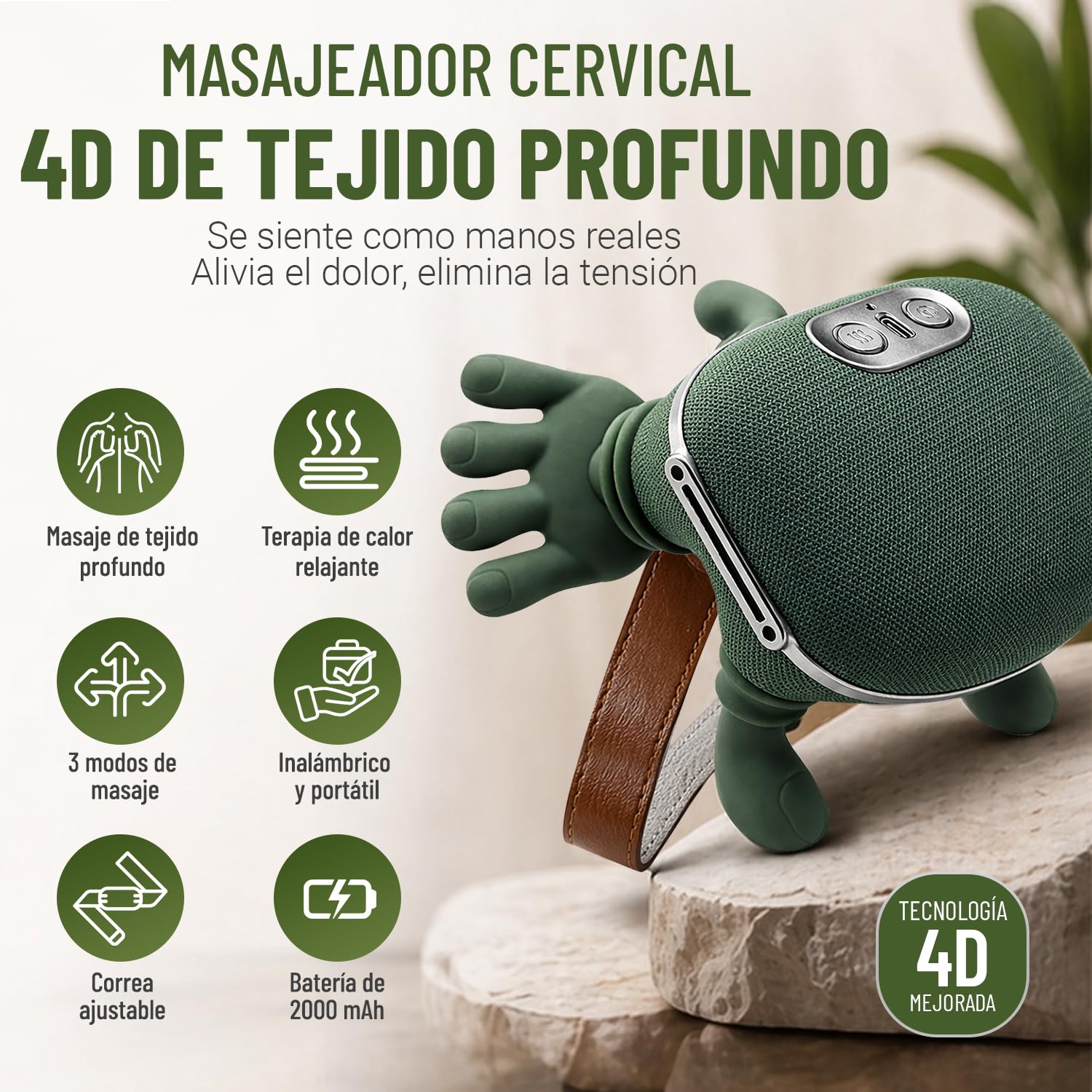 BeFit24 Masajeador Cervical 4D con Calor, Inalámbrico, Masajeador de Cuello, Hombros y Espalda, Alivio Rápido del Dolor y Contracturas, Relajación Profunda en Casa y Oficina, Ideal como Regalo