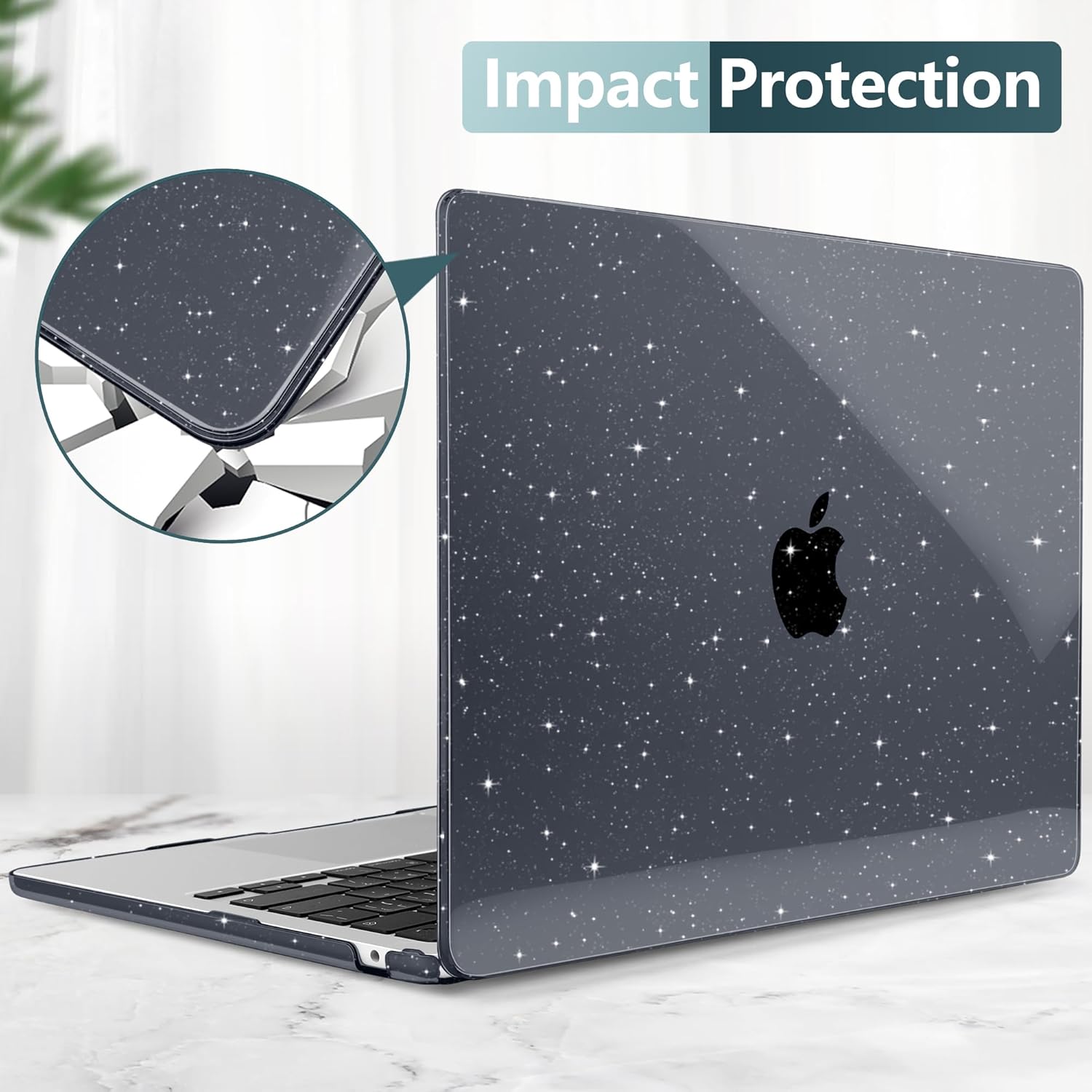 DONGKE Compatible with MacBook Air 13.6 inch Case M4 M3 M2 2025 2024 2023 2022 A3240 A3113 A2681, Glitter Bling Plastic Hard Shell & Keyboard Cover for MacBook Air M4 13 inch Case, Sparkly Black - Image 6