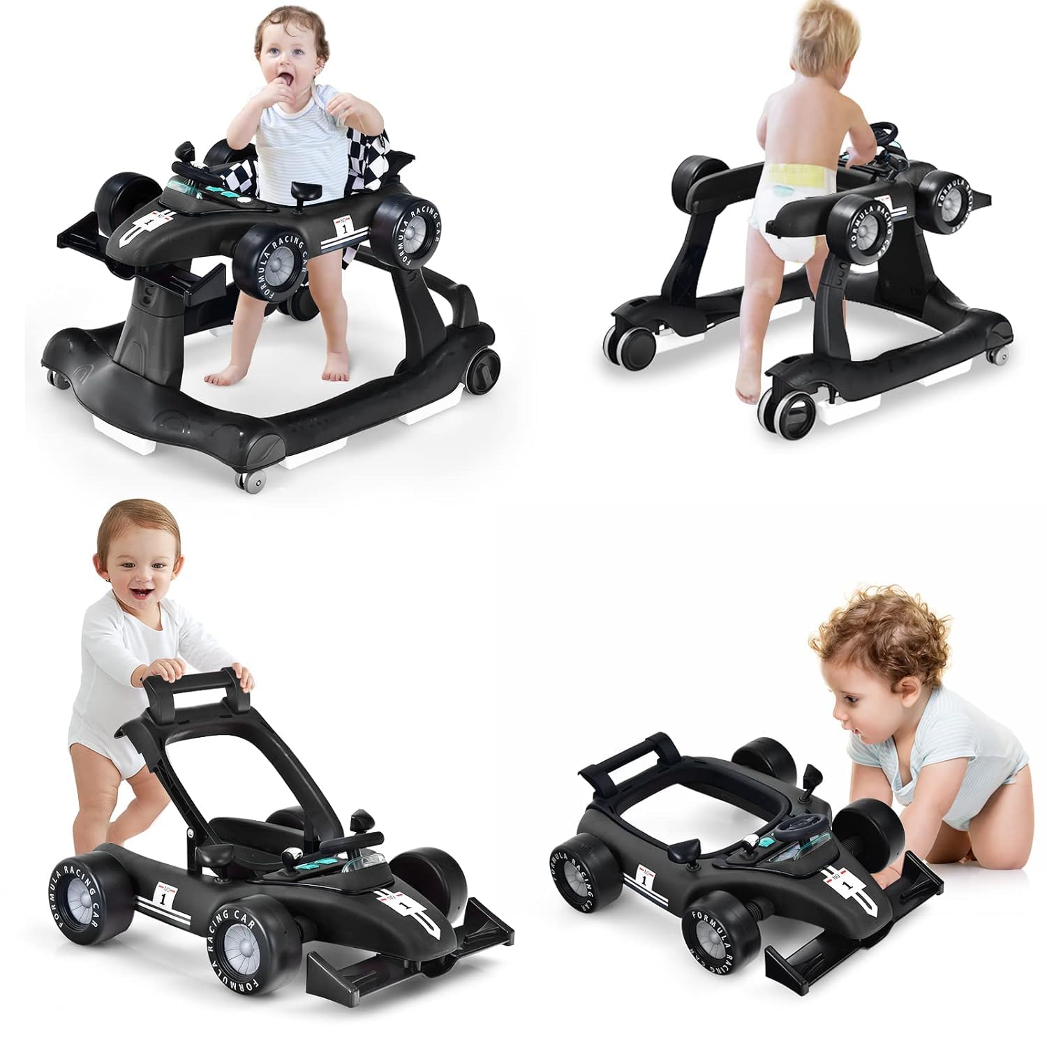 4 in 1 Baby Walker, Activity Push Walker w/3 Adjustable Heights, Smooth Wheels w/Adjustable Speed, Padded Seat, Music & Light, Foldable Car Walker for Baby Boys Girls Age 6 Months+ (Purple)