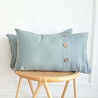 Vista 15 de Simple&Opulence - Juego de funda de edredón 100 % lino, 2 piezas con cierre de botón de coco, de lino francés lavado, color liso, suave