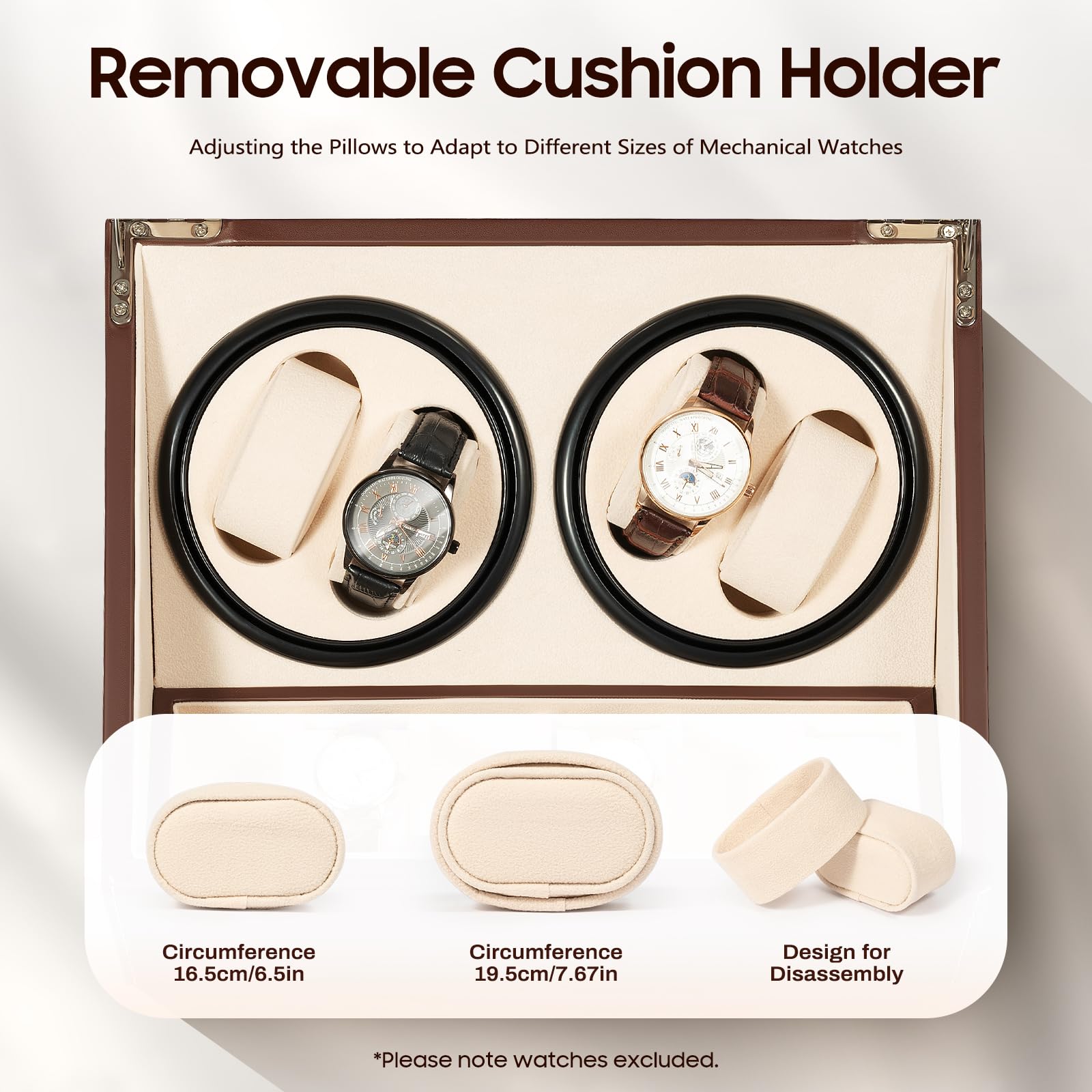 Automatische Uhrenbeweger Box, 4+6 Uhrenbox Leise Uhrendreher Automatikuhren Watch Winder Box mit Klare Fenster und Kissen, Drehen Mute Uhrenbeweger Display-Boxen PU-Leder (Braun)
