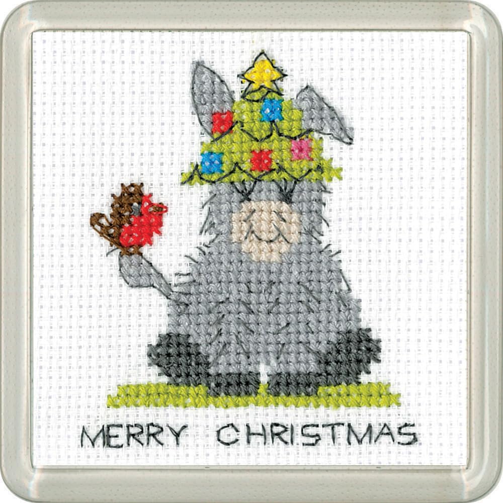 Heritage Crafts N/A Dokey Christmas Coaster Cross Stitch Kit - Dokey Christmas Tree Hat Coaster - Kirste Roche Desigs