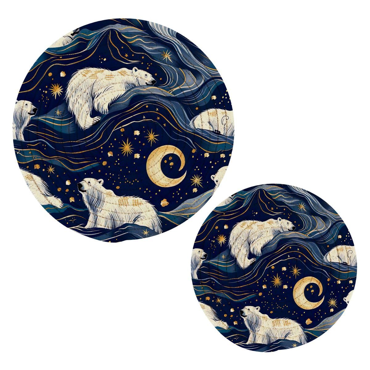 Jumbear A Cute Polar Bear Nd Moon Trivets For Hot Pots Nd Pans Nd Pot Holders 2Pcs – Cotton Rope Round Mats, Hot Pads For Kitchens, Coasters, Placemats, Spoon Rest For Cooking Nd Baking