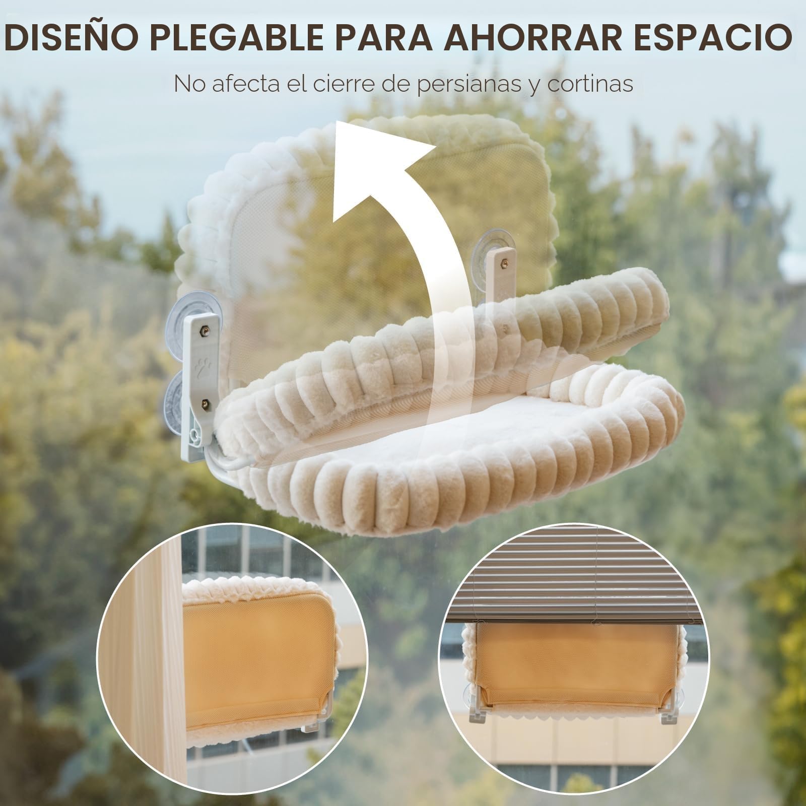 EDAGNY Hamaca de Cama para Gatos de Interior, Plegable, Funda Reversible, Felpa, Resistente hasta 18 kg (Blanco, M)