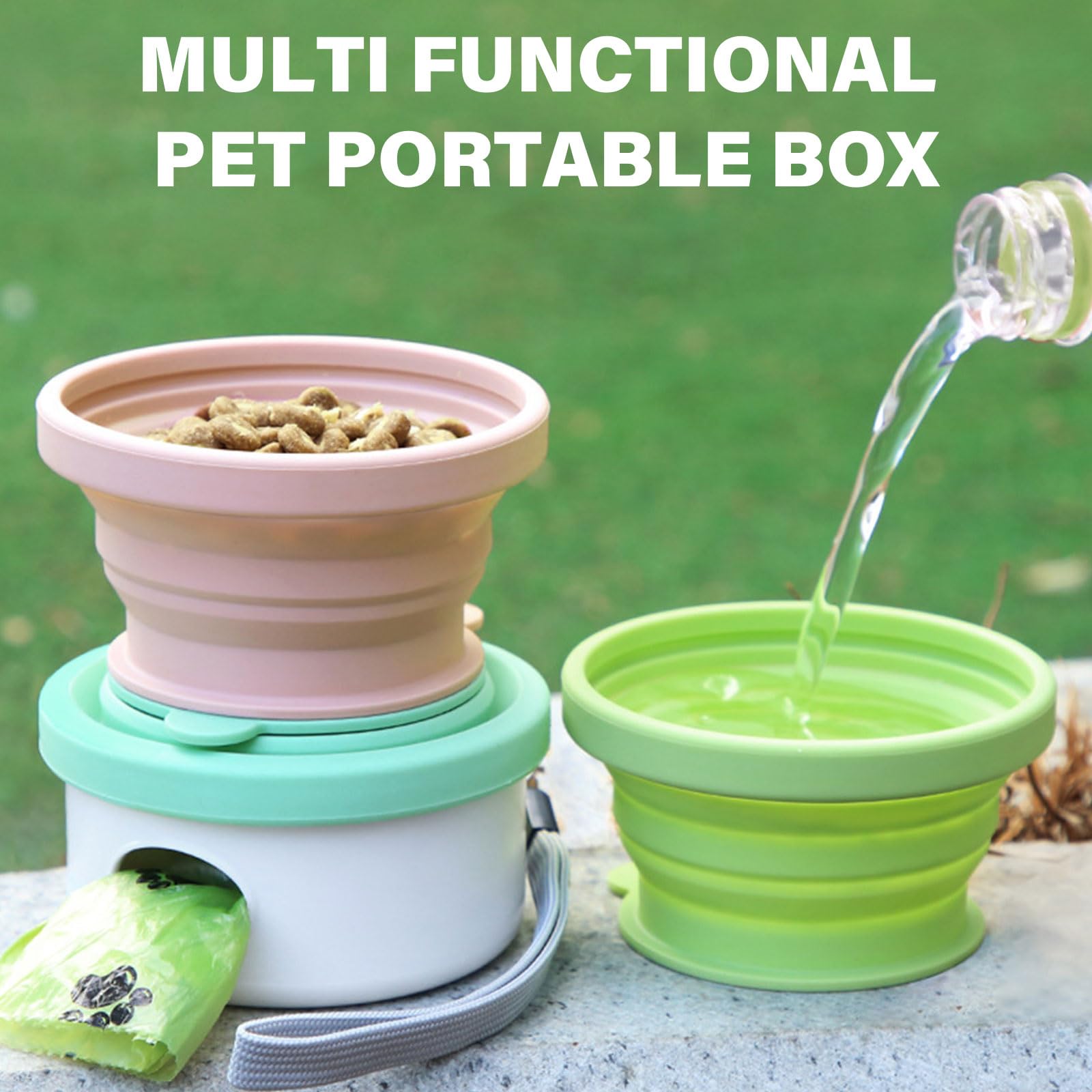 GRABAGECAN Space Saving Pet Travel Bowl Foldable Soft Feeding Dish for Dog Cats Camping Hiking Pet Multiuse Bowl with Lanyards