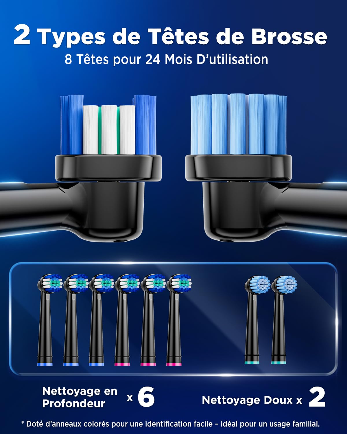 YTEATH PRO Brosse À Dent Électrique Rotatives pour Adultes - Brosses À Dents Rotatives avec 3 Intensités 5 Modes, 8 Têtes, Étanche IPX7, Brosse A Dent Electrique de Voyage, Noir Profond