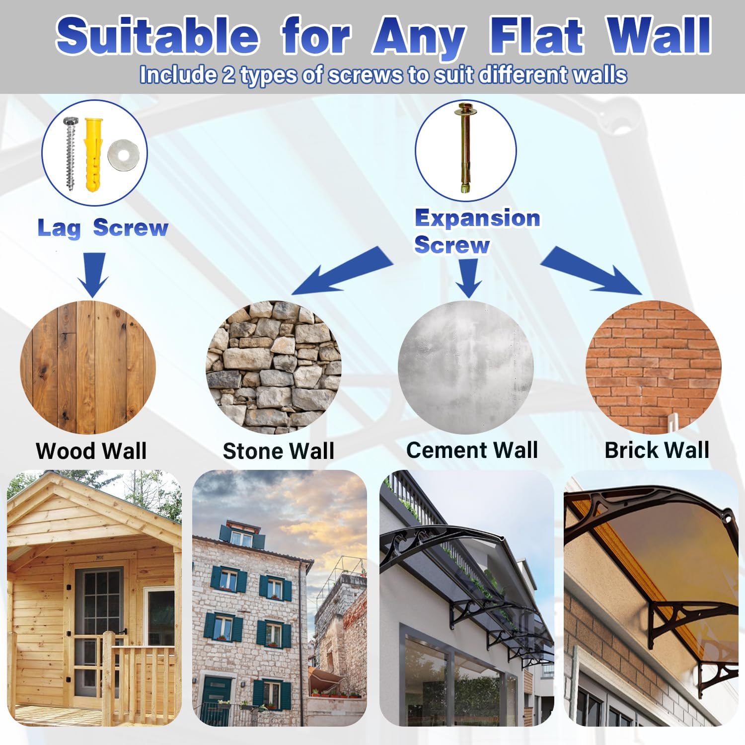 Awning for Door Entrance, Aluminum Window Awnings Exterior for Doors Canopy, Polycarbonate Cover Outdoor Front Doors UV/Rain/Snow Protection, Easy to Install, Gray Board (24x44in)