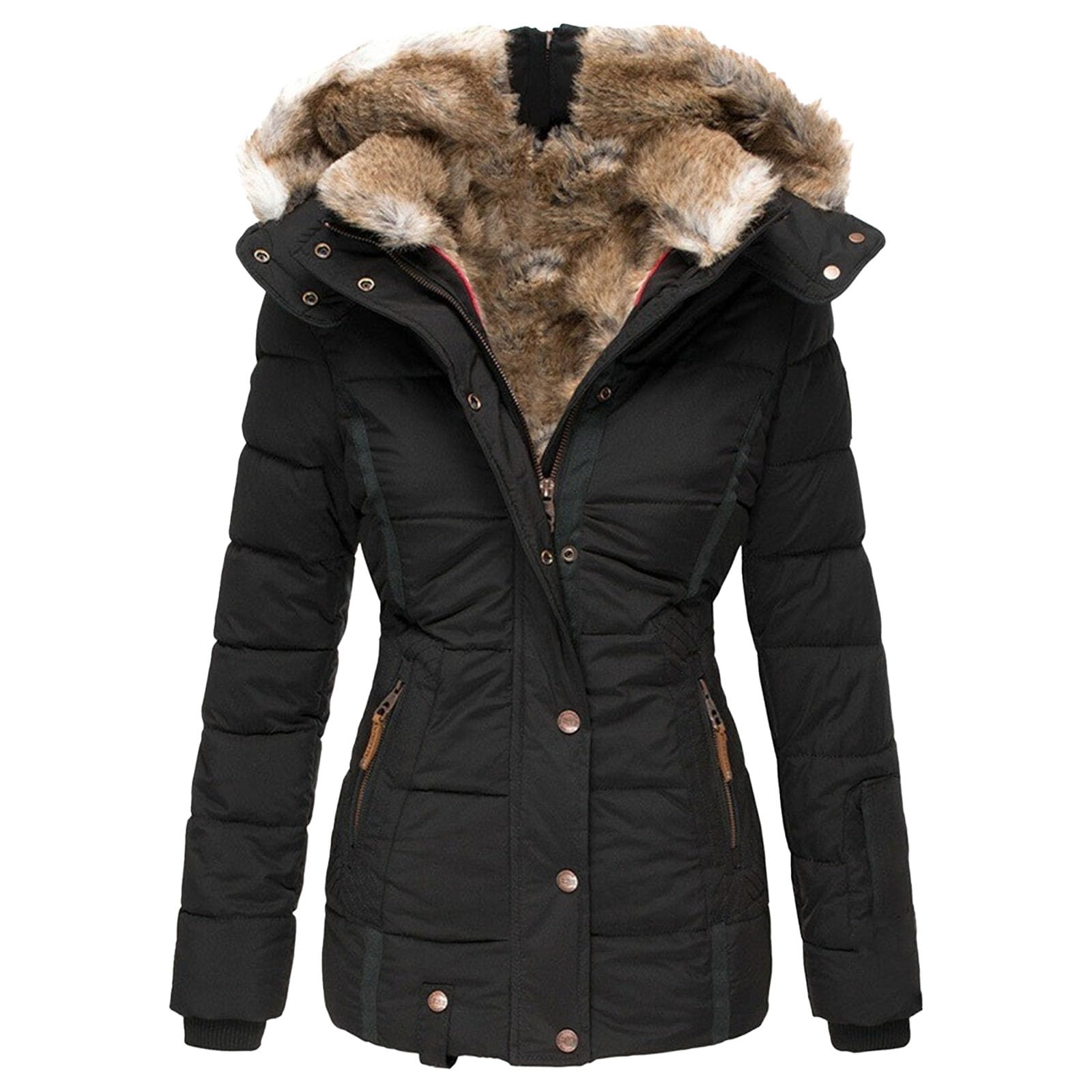 Chaqueta acolchada cálida de invierno para mujer, abrigo de piel sintética con capucha, ligera, acolchada, ropa de abrigo, chaqueta gruesa y cálida