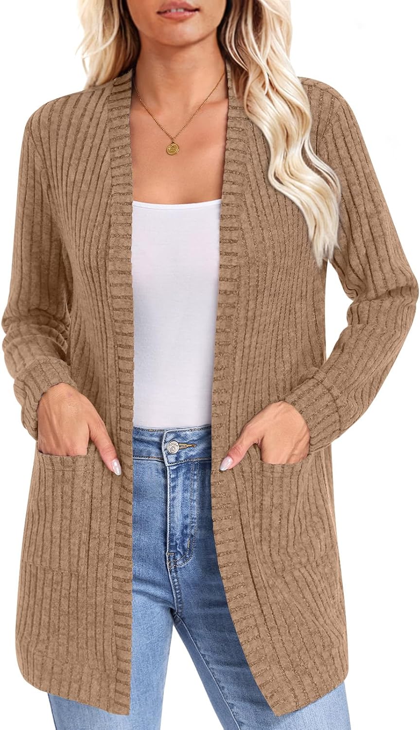 HOTGIFT Women's Cardigan Long Sleeve Open Front 2026 Lightweight Knit Casual Outwear with Pockets (M-3XL)