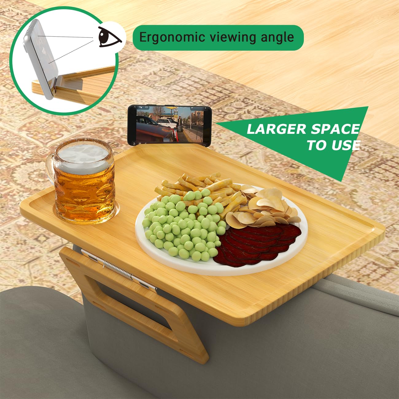 Smatdecis - Bandeja para sofá con clip para brazos, mesa para reposabrazos, adecuada para bebidas caseras, comida rápida, frutas, etc