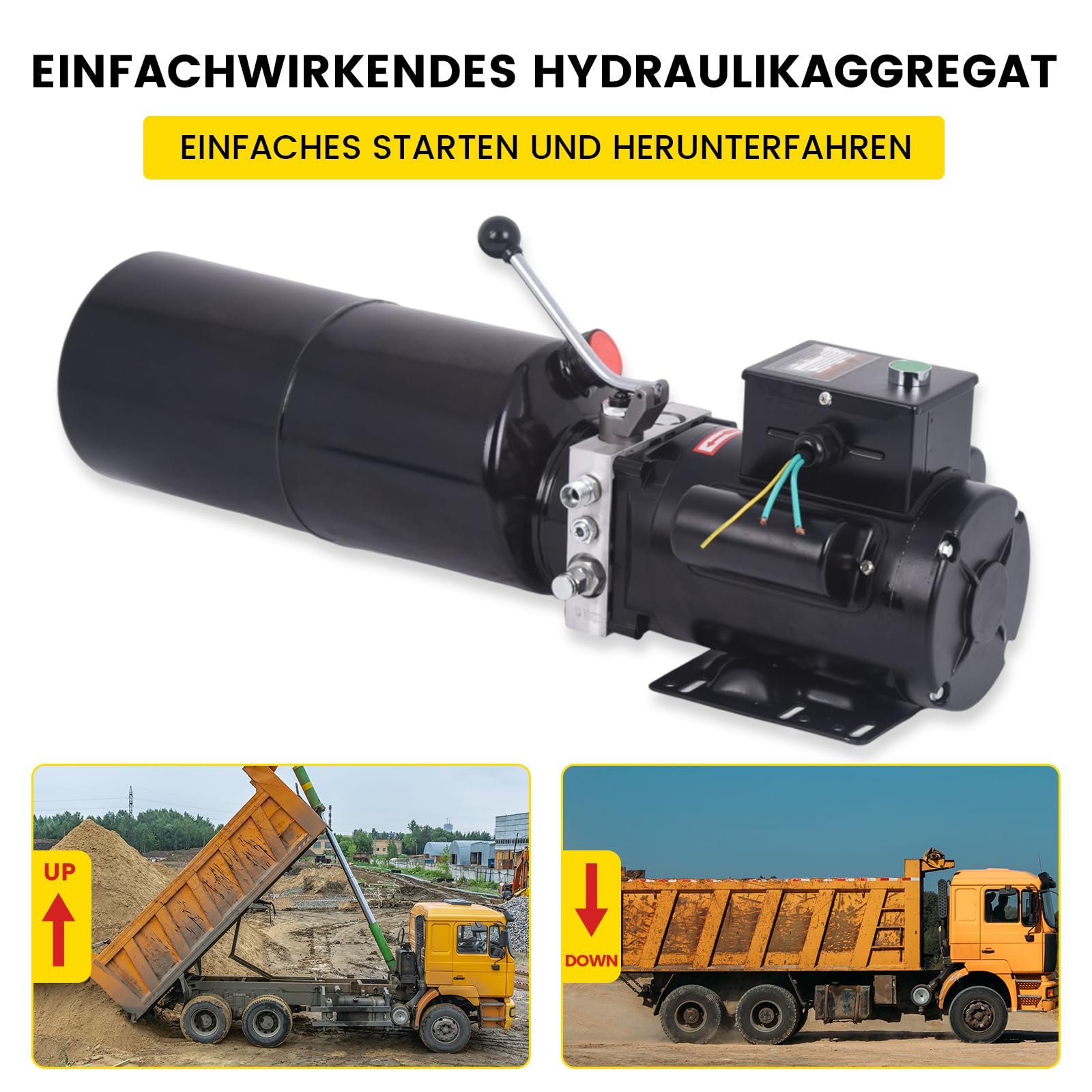 10L Hydraulikaggregat 2200W Einfachwirkend Hydraulikpumpe Kippanhänger AC 220V 3400 U/min für Gabelstapler, Hubarbeitsbühnen