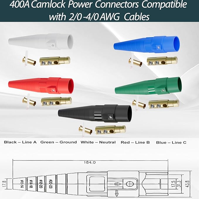 Conector Cam Lock Power CLS40 400A Set x5 Hembra y Macho miniatura 3
