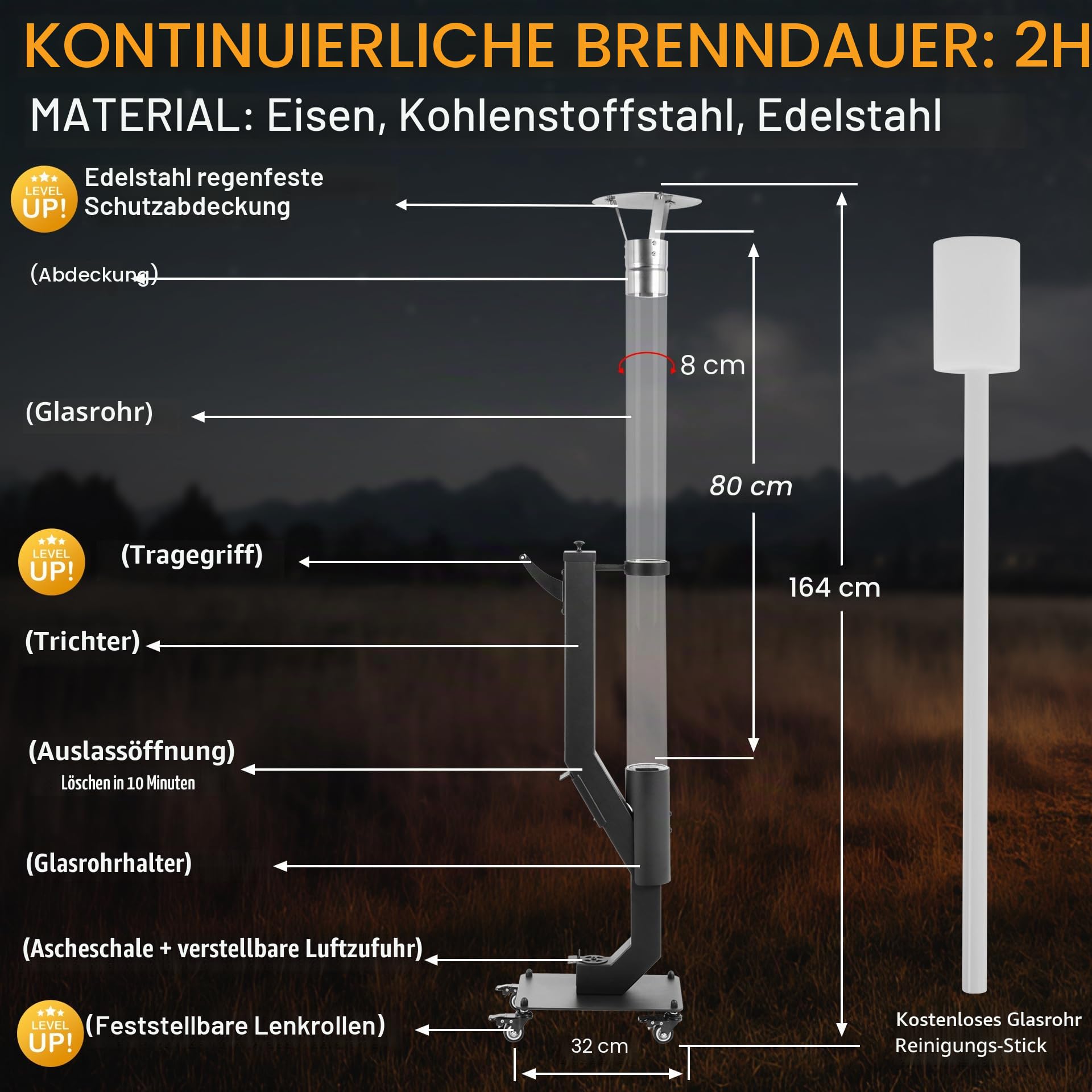 Pellet-Terrassenheizer, Holzpelletofen für den Außenbereich, mit Regenkappe aus Edelstahl, abschließbare Lenkrollen und Tragegriff, Aschebehälter + verstellbarer Lufteinlass für Garten