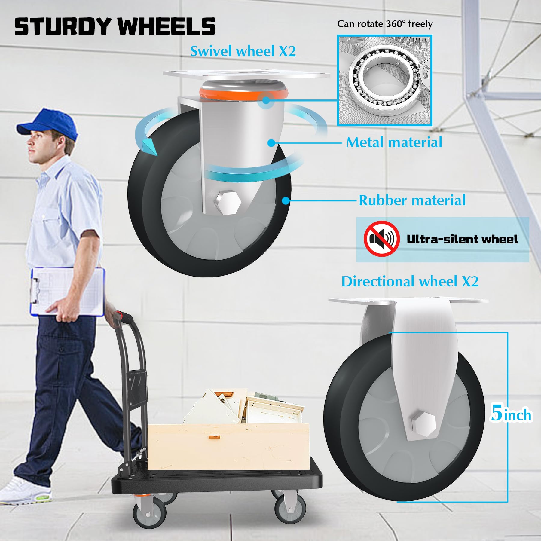 Heavy-Duty Folding Platform Truck - 1000lbs Capacity -6