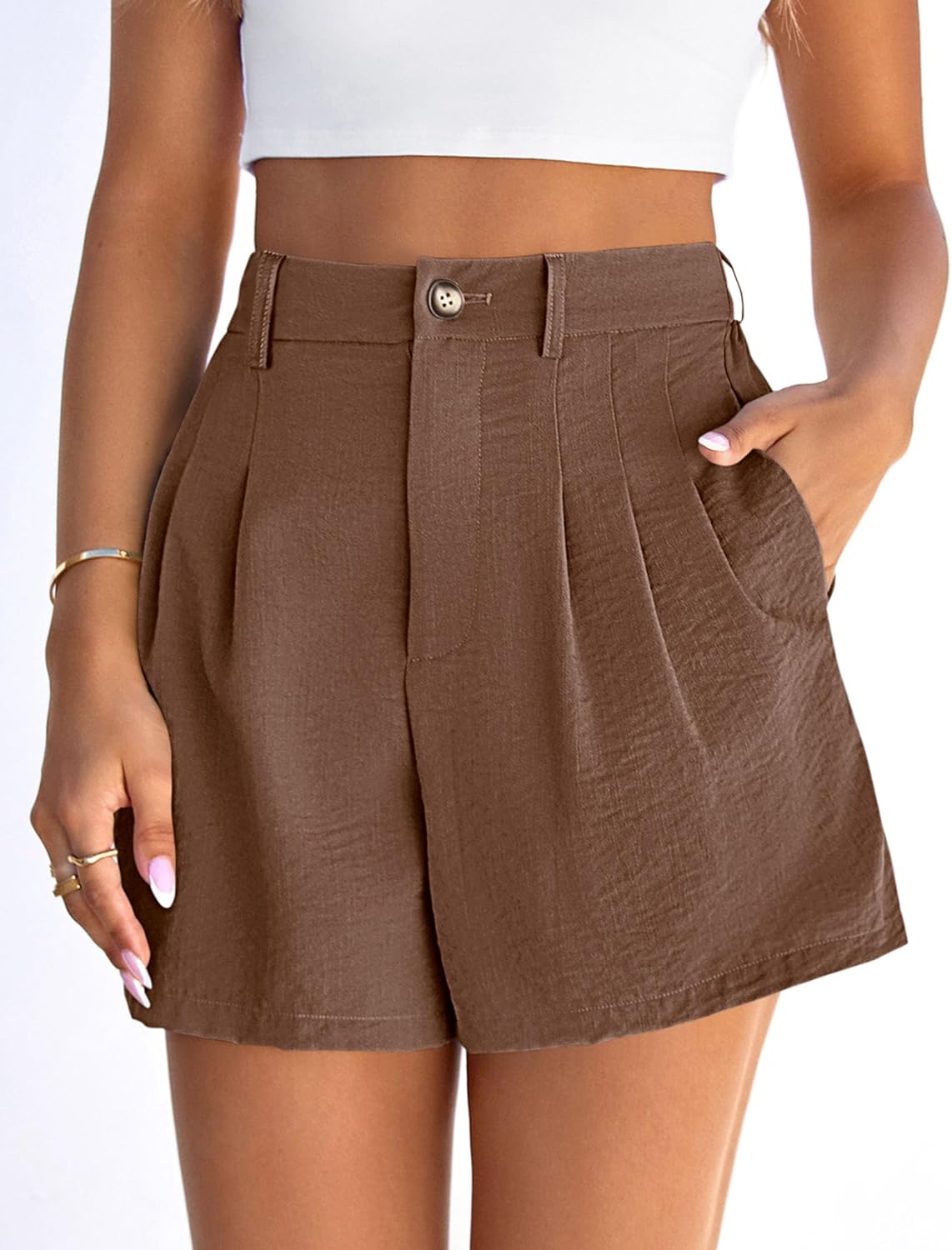 PRETTYGARDEN Womens Shorts Casual 2026 Summer Elastic High Waist Zipper Button Tailored Shorts Pleated Beach Vacation Clothes