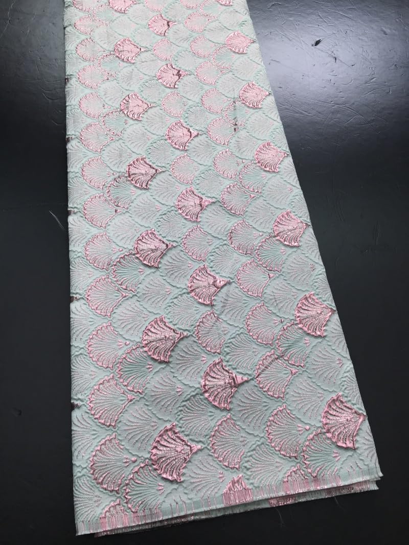 African Lace Fabric 5 Yard- Solid Color Hot Stamping Scale Pattern Lace for Wedding, Party, Sewing Projects (Mint Milk Green)