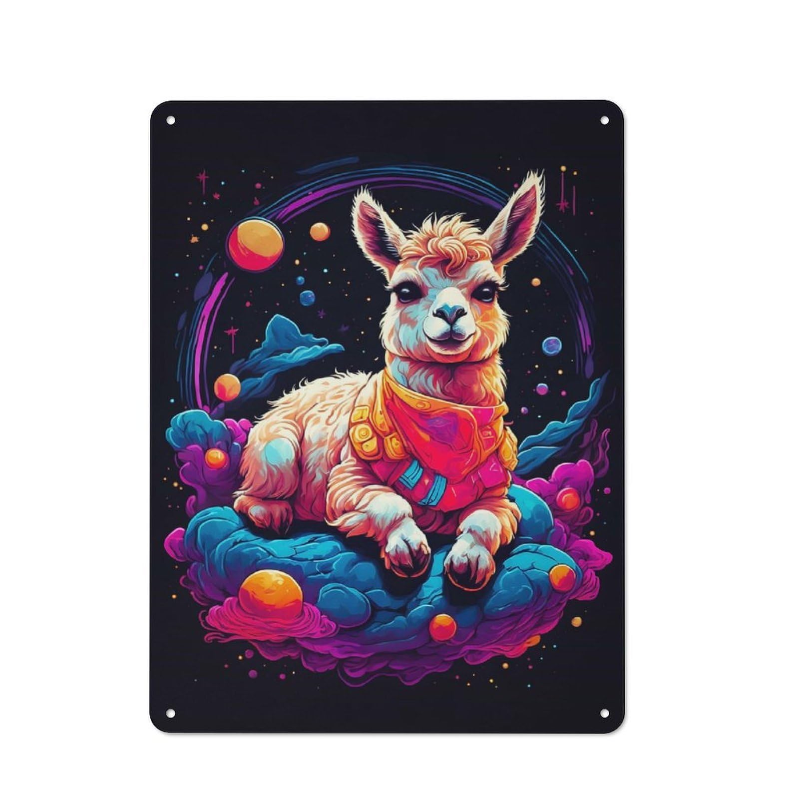 Junmoney Llama Cub Lying Space Tin Wall Plaque 40X30cm With For Guest Room Or Hallway, For Hallway Wall Decor Fans