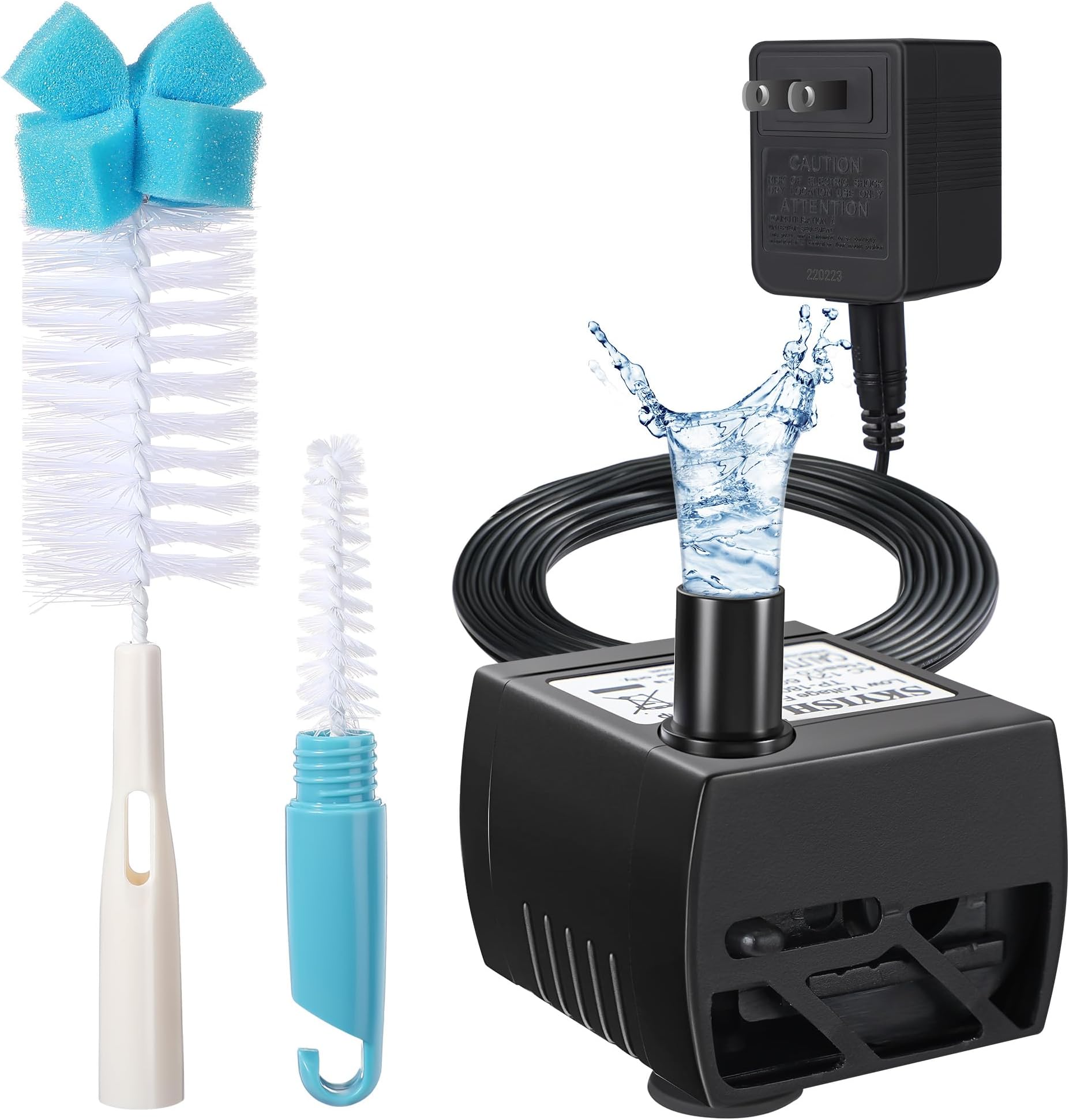 Pet Water Fountain Pump Compatible with PioneerPet Smartcat Fountain | 50 GPH 2W Cat Water Fountain Pump Replacement with Cleaning Brush Kit for Cat Water Dispender Pet Drinking Fountain