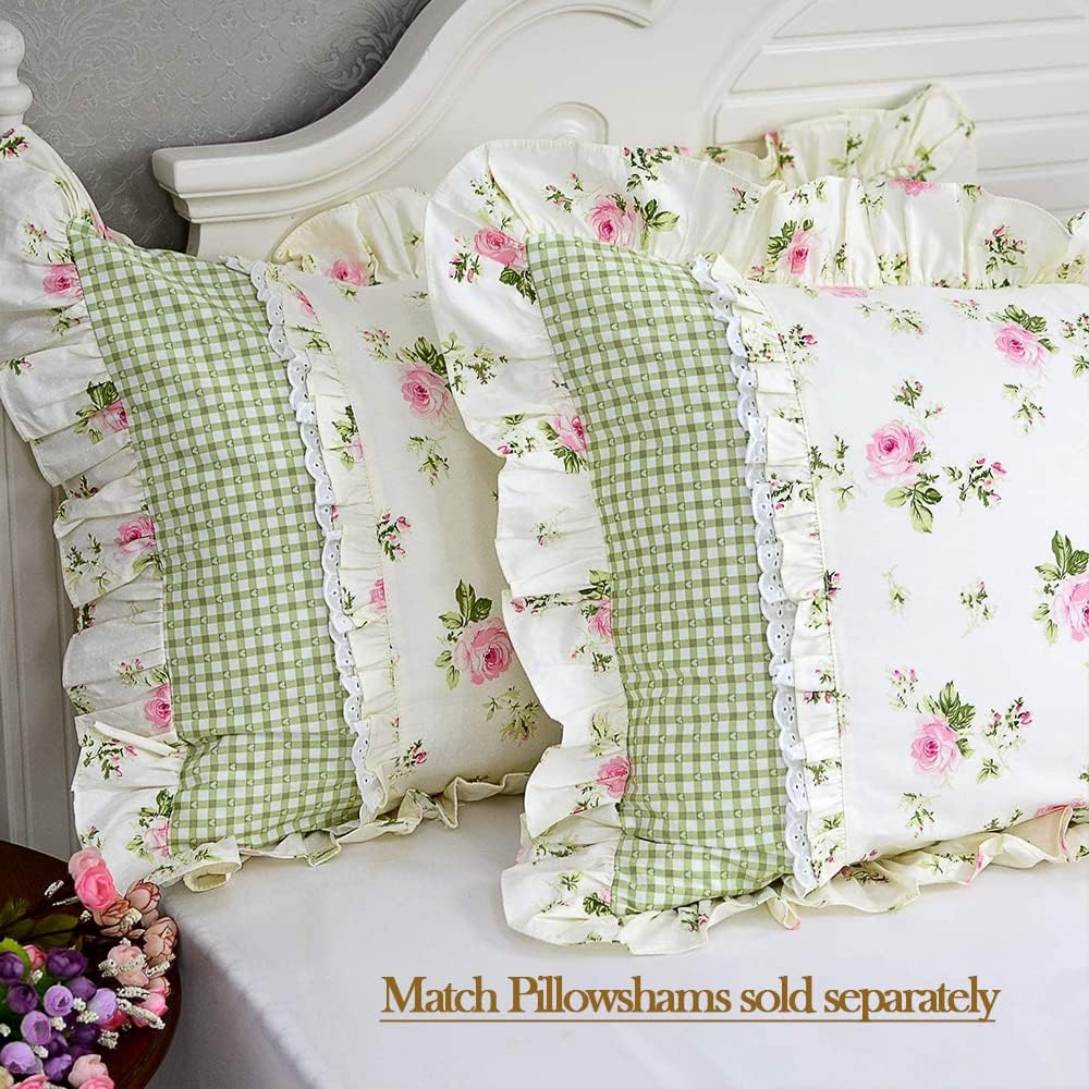 FADFAY Floral Sheets for Queen Size Bed Cotton Pink Rose Bed Shees Shabby & Chic Bedding Light Yellow Rosette Print Breathable Soft Luxury Deep Pocket Fitted Sheets 4Pcs,Queen