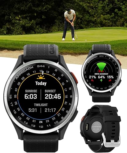 Miniatura 5 de Garmin Approach S44 Golf GPS Smartwatch bisel de aluminio plateado con banda de silicona negra con banco de energía Wearable4U Negro + Batería